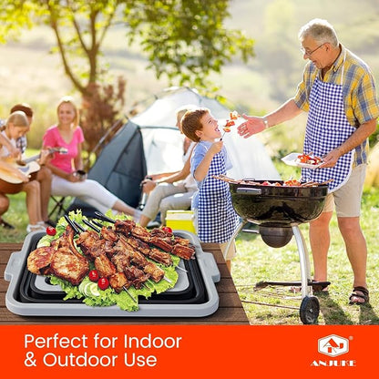 Collapsible BBQ Prep Tub with Locking Cutting Board Lid - 17.5" Meat Marinating Container & Brisket Prep Station, Space-Saving Portable Sink for Grilling, Camping & RV