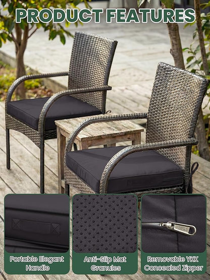 Outdoor Chair Cushion 17 x 16 x 3 Inches Patio Furniture Outdoor Waterproof Seat Cushion, Patio Chair Cushion with Handles and Ties, Square Dining Chair Cushion Set of 2, Grey
