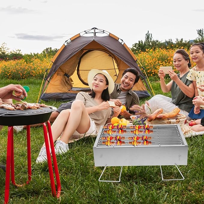 Portable Stainless Steel Foldable Bbq Grill Rack for Outdoor Camping, Hiking, and Picnics – Small Space Charcoal Barbecue Rack 36x26.5x17.5cm