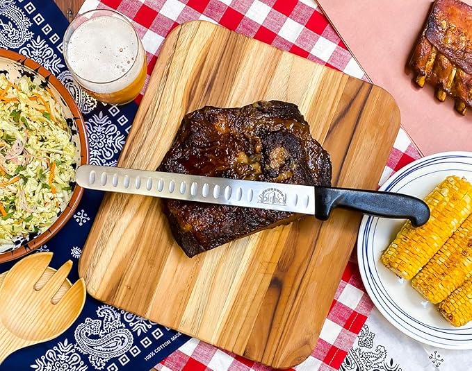SPITJACK Smoked BBQ 6 Inch Curved Beef Brisket Trimming and Boning Knife and 11" Meat Slicing Knife Bundle. Stainless Steel.