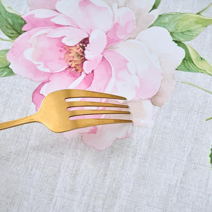 LIBERECOO Round Fitted Tablecloth with Elastic, Flannel Backed Vinyl Tablecloths for 40" - 44" Tables, Waterproof Wipeable Reusable Plastic Table Cloth for Indoor & Outdoor, Enchanted Rose Garden