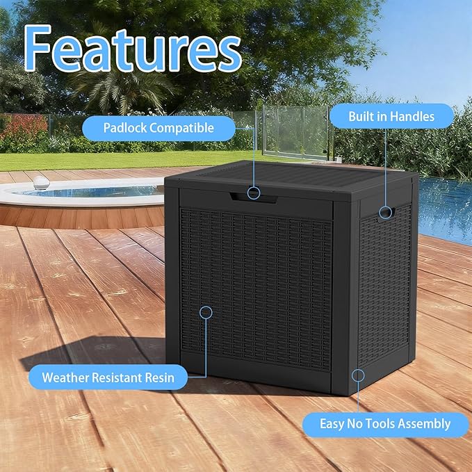 36 Gallon Resin Deck Box Outdoor Storage Box Waterproof for Patio Furniture,Outdoor Cushions,Garden Tools and Pool Supplies（Black）