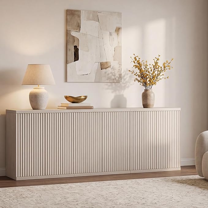 SICOTAS Buffet Cabinet with Storage Accent Sideboard Modern Credenza with Doors & Shelves Fluted Media Console Mid Century Coffee Bar Table for Living Room Kitchen Dining Room Hallway