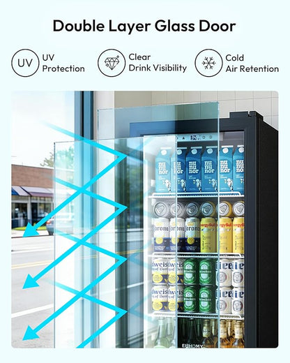 EUHOMY 6 Cu.Ft Commercial Refrigerators with Double-Tempered Glass Door, Beverage Refrigerator with Lock and Adjustable Shelves, Display Fridge with LED Light for Bar, Office, Restaurant, ETL Listed