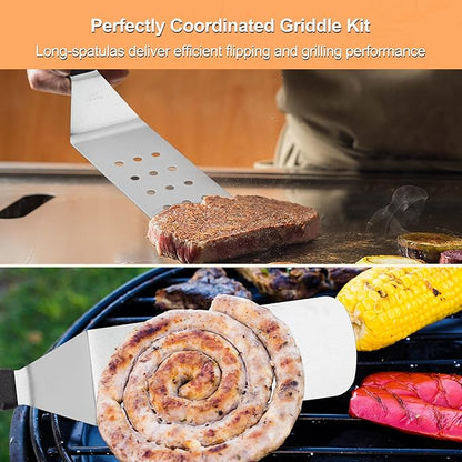 Grilljoy 4PCS Griddle Accessories Set - BBQ Blanket for Resting Meat, Meat Resting Blanket with Stainless Steel Griddle Spatula & Silicone Oil Paper, Essential Smoker Accessories for BBQ Lovers