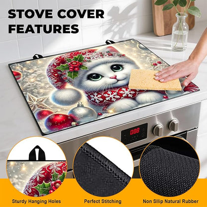 Christmas Stove Top Cover Snowman Stove Top Cover for Home Decoration Kitchen Pad Non-Stick Washable Cooktop Covers Countertop Protector Keep Stove Clean 28"x20" (Cat)