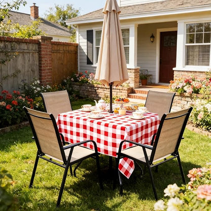 Poise3EHome Square Outdoor Tablecloth with Umbrella Hole and Zipper,Red and White Gingham 60x60 Inch,SpillProof Washable Table Cloth for Spring Summer Patio Garden Poolside Picnic Camping BBQS