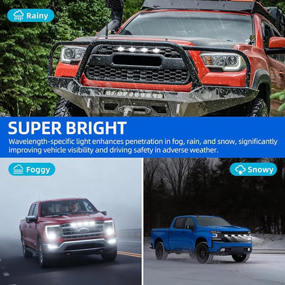 DREAMOTOR 4PCS LED Grille Lights Universal Clip-On Front White Grill Lights | with Wiring Harness & Fuse, Compatible With Dodge Ram 1500 Ford F150 GMC Sierra 1500 Chevy Silverado Raptor Toyota