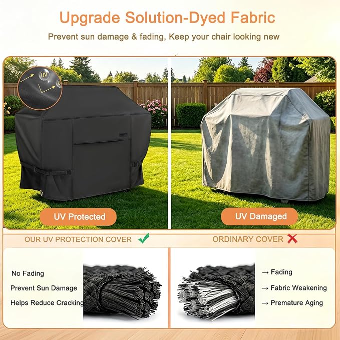 NettyPro Grill Cover for Outdoor Grill 48 Inch Waterproof Heavy Duty, Black | 2-3 Burner Gas BBQ Cover for Outside, UV Protection, Windproof Strap, Air Vent, Fits Weber, Char-Broil, Brinkmann Barbecue