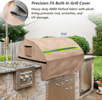 Built in Grill Cover for Lynx 36-Inch - Heavy Duty 600D Waterproof with Reflective Strips and Plush Lining,Protects The Built in Grill While Enhancing its Visual Appeal,25.5''L x 36''W x 26''H,Khaki