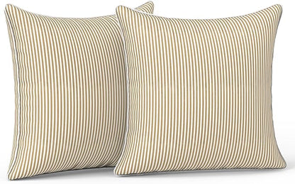 LVTXIII Outdoor/Indoor Throw Pillows, Decorative Patio Accent Pillows, Fluffy Water Repellent Garden Cushions for Home Patio Coach Sofa Use, 16×16 Inch, Pack of 2, Strip Beige