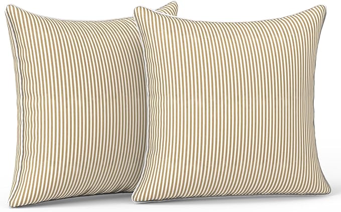 LVTXIII Outdoor Throw Pillow Covers Waterproof Tropic Accent Pillow Cases Fluffy Outdoor Cushion Covers for Garden and Patio Furniture Decoration, 16x16, 2 Pack, Strip Beige
