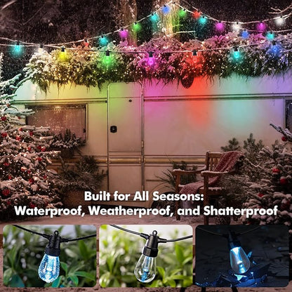 TviewSmart Outdoor String Lights Waterproof Color Changing 104FT (2x52FT) | Warm White, APP & Remote Control, Custom Colors, Timer, Shatterproof Hanging Lights for Outside Backyard Porch Balcony Deck