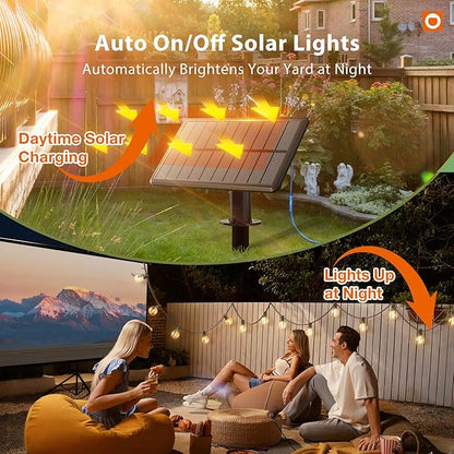 addlon 25FT Solar Powered Outdoor String Lights Waterproof with Remote, G40 Solar Powered String Lights with 13 LED Shatterproof Bulbs, 3 Light Modes, Dimmable Solar Lights for Outside Bistro Cafe