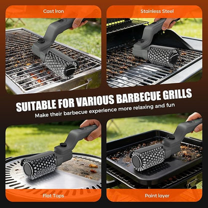 YEYES Electric Grill Brush for Outdoor Grill - Cordless Rechargeable BBQ Cleaner with 7-Angle Adjustable Head, 2600mAh Power Rotary Grill Cleaning Brush for Gas Charcoal Grates (Gray)