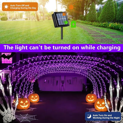 QITONG Purple Solar Halloween Lights, 66ft 200 LED Solar Rope Lights Outdoor, 8 Modes Fairy Lights in Clear Thin Tube