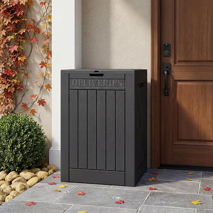 Lockable Outdoor Storage Box 52 Gallon, All-Weather Resin Deck Box for Patio, Garden, Pool, Organizes Furniture Cushions, Gardening Tools, Pool Accessories, Black