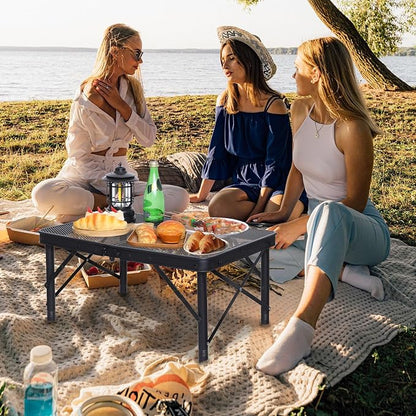 REDCAMP 2 Feet Small Folding Grill Table for Outside, 3 Heights Adjustable Portable Metal Outdoor Picnic Table for Camping Travel Cooking BBQ, Black, 24" Lx 16" Wx 27.5" H
