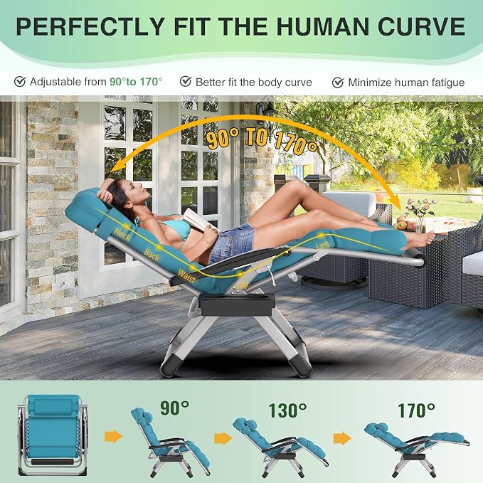Suteck Oversized Zero Gravity Chair,500LBS 33In XXL Outdoor Recliner Chairs | w/Removable Cushion&Headrest, Camping Lounge Chair w/ Upgraded Lock&Footrest, Reclining Patio Chairs for Indoor Outdoor