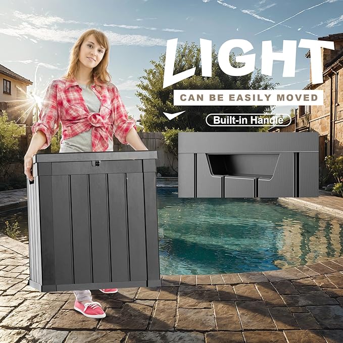 PatioZen 50 Gallon Deck Box,Resin Outdoor Storage Box with Lockable for Patio Furniture, Pool Accessories, Garden Tools, Waterproof Outside Storage Box, Black