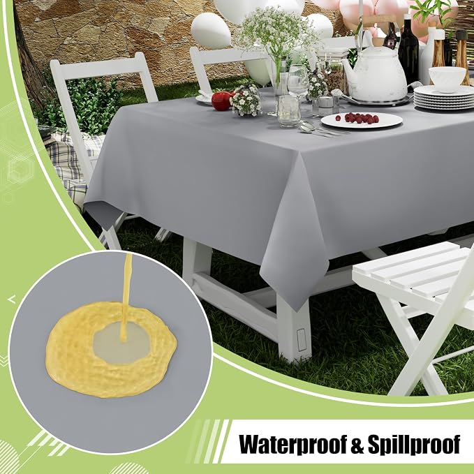 Smiry Disposable Table Cloth - 12 Pack, 54 x 108 Inch Waterproof Rectangle Tablecloths for Parties, Decorative Plastic Table Cover, Leakproof & Sturdy, Grey