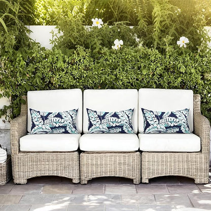 LVTXIII Set of 2 Patio Lumbar Pillows, 12”x20” Fade Resistant Outdoor Lumbar Pillow with Inners, Fluffy Decorative Garden Lumbar Cushions for Home Patio Coach Sofa Use, Baltic Palms White