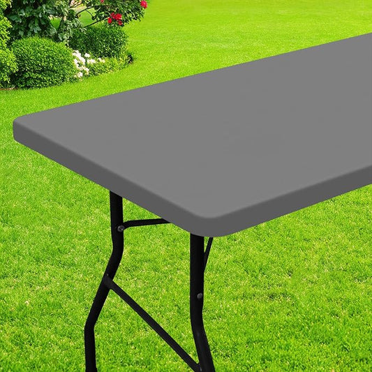 Smiry Rectangle Picnic Table Cloth, Waterproof Elastic Fitted Tablecloths for 8 Foot Tables, Washable Polyester Table Cover for Camping, Indoor and Outdoor (Grey, 36"x96")