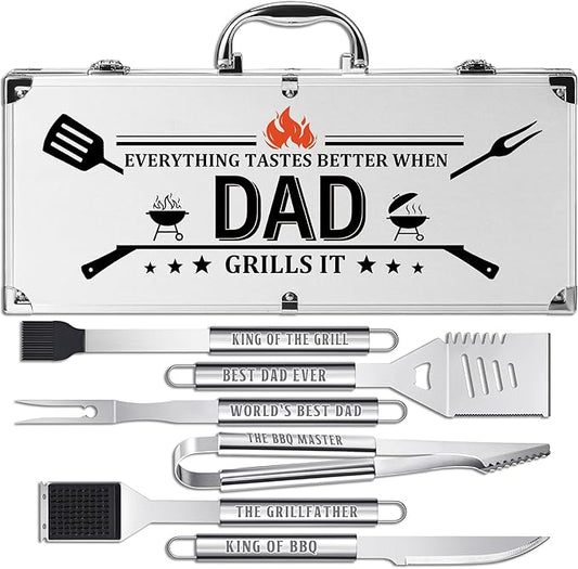 Dad Gifts, Dad Birthday Gifts from Daughter Son Heavy Duty Grilling Accessories Kit for Backyard BBQ, Thick Stainless Steel Grill Utensils with Non-Slip Handle Tool for Man on Christmas