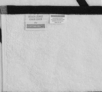 COTTON CRAFT Pool Lounge Chair Cover - 2 Pack Terry Towel Chaise Lounge Cover - Soft Cotton Absorbent Striped Towel Beach Chair Cover - Oversized 32 in W x 82 in Length x 7 in Pocket – White Black