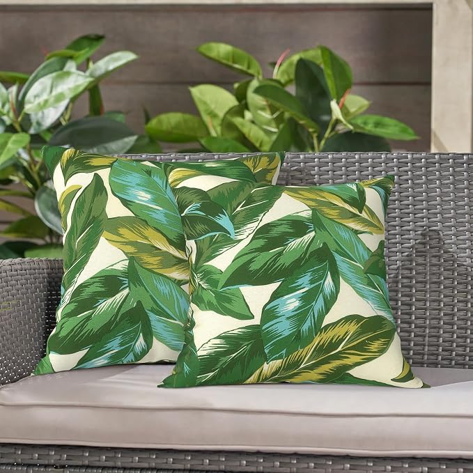 LVTXIII 2 Pack Outdoor Throw Pillow Covers for Patio Furniture, 16x16 Inch Square Pillow Case, Water-Repellent Cushion Covers for Garden, Porch, Sofa, Lush Leaf Jungle