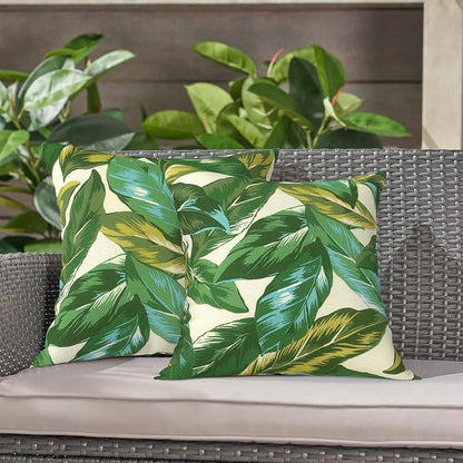LVTXIII 2 Pack Outdoor Throw Pillow Covers for Patio Furniture, 16x16 Inch Square Pillow Case, Water-Repellent Cushion Covers for Garden, Porch, Sofa, Lush Leaf Jungle