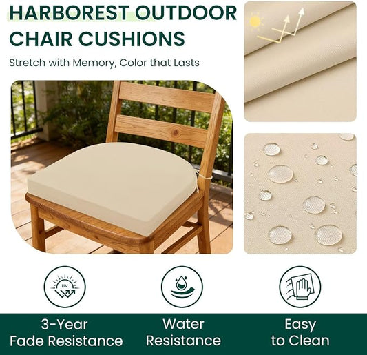 HARBOREST Outdoor Chair Cushions Set of 6, Water Resistant Patio Chair Cushions with Ties, Outdoor Seat Cushions for Patio Furniture, 17"x16"x2", Beige