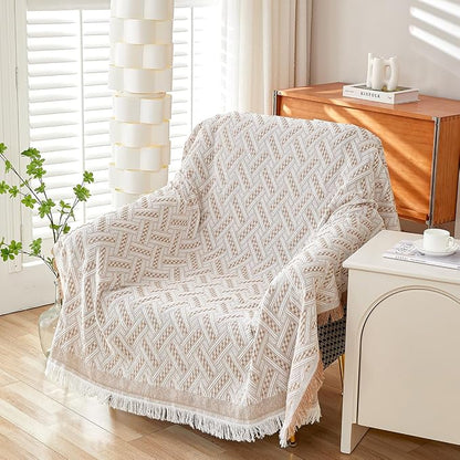 AIVIA Slipper Chair Cover Sheet Blanket, Reversible Anti Slip Throw Cushion Covers for Single Seat Chair Recliner Armchair Ottomans Furniture Decorations Protector Slipcover (White Khaki, 51"x71") | Reversible, Anti Slip, Armchair Ottomans Throw Decor,...