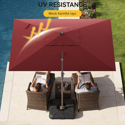 9x12 FT Cantilever Patio Umbrella with Base, Large Rectangular Offset Outdoor Umbrella with 360° Rotation, Heavy Duty Shade Umbrella for Garden Backyard Deck Poolside Courtyard, Red