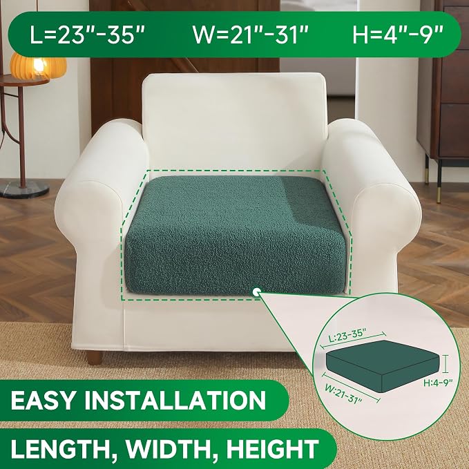 OHSIO Couch Cushion Covers for Sectional Sofa, Stretch Soft Sofa Slipcovers Washable Wear-Resistant Universal Furniture Protector for Living Room(1 Piece Chair Cover, Green)