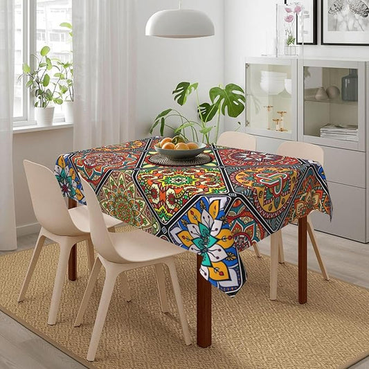 Mandala Colorful Tablecloth, Waterproof Retro Table Cloth for Kitchen Dining Picnic Parties Wedding Home Decor Outdoor Indoor Rectangle 54x72 Inch Boho Table Cover