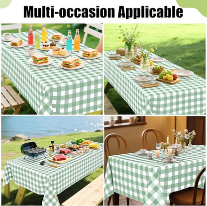 Smiry Picnic Table Cloth, Vinyl Tablecloths with Flannel Backing, 54"x78" | Waterproof Rectangle Table Cloth, Wipeable Buffalo Plaid Table Cover for Indoor and Outdoor (Sage Green & White)