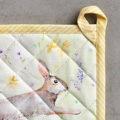 Maison d' Hermine Pot Holders 100% Cotton Heat Resistant Potholders 8" x 8" Hot Pads with Loop BBQ Cooking Baking Hotel Farmhouse Kitchen Handling Hot Pans Spring Summer (Pack of 1, Easter Zest)