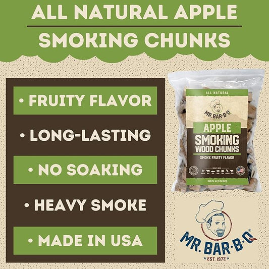 3.5 Lb. Bag Apple Wood Chunks by Mr. Bar-B-Q, Fruity Apple Flavor for Smoking, Outdoor Grilling, Backyard BBQ, Campfire, Wood Chunks for Smokers, Alternative for Charcoal Briquettes, Can be Use on Gas