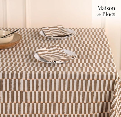 100% Cotton Hand Block Printed, Tablecloth for Kitchen, Dining, Table Cover for Parties, Chritmas, Weddings, Barbecues and Summer picnics Table Cloth (Gray, 60" x 90")