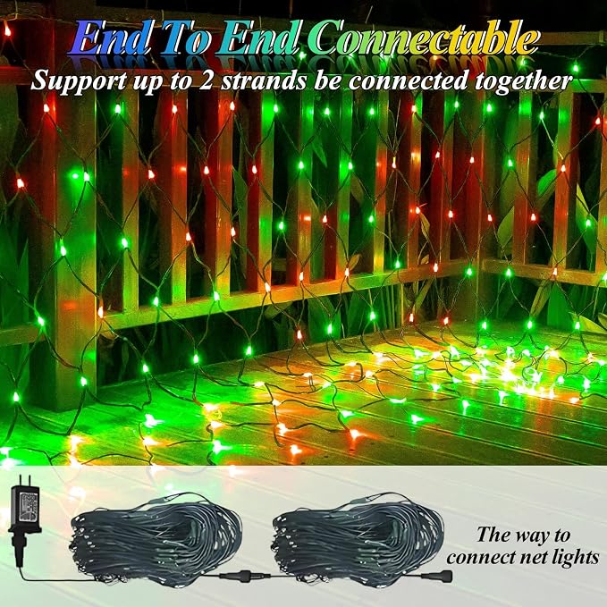 Lovelite 360LED Christmas Net Lights, 21ft x 5ft Mesh Lights Outdoor Green Wire 8 Modes Timer, Waterproof Connectable String Lights for Bushes Xmas Tree Garden Holiday Party Decor - Red Green