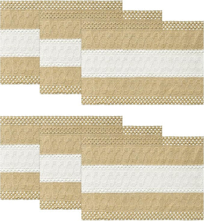 Artoid Mode Burlap Brown Farmhouse Rustic Placemats Set of 6,12x18 Inch Seasonal Hollow Table Mats Party Kitchen Dining Decoration