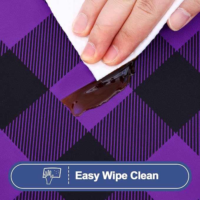 Smiry Picnic Table Cloth 2 Pack, Waterproof Elastic Fitted Tablecloths for 6FT Rectangle Tables, Washable Polyester Buffalo Plaid Tablecloth for Camping & Outdoor (Black & Purple, 30" x 72")