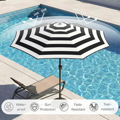 Outdoor Patio Umbrella, 2 Tiers Market Table Umbrella with 8 Sturdy Ribs, Push Button Tilt and Crank, UPF50+ UV Protection for Deck, Pool, Garden and Backyard