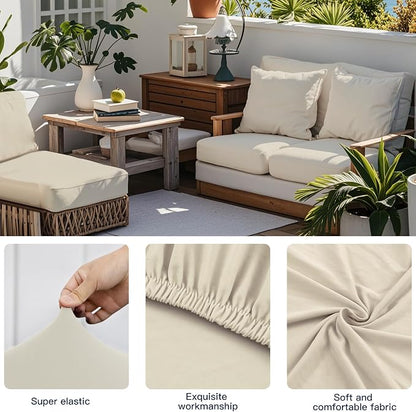 Outdoor Cushion & Pillow Cover Set, 8 Seat Covers + 4 Pillow Covers | Stretch Fit, Replacement, Washable and Reusable Furniture Protectors, Fits most patio furniture cushion covers, Cover Only