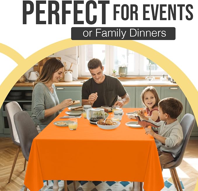 Exquisite 66% Thicker Premium Plastic Table Cloth Rectangle Table Cover 0.5 Mil 12 Pack Orange Table Cloth 54 Inch x 108 Inch Disposable Tablecloth Won't Tear Easily Like Cheap Thin Brands