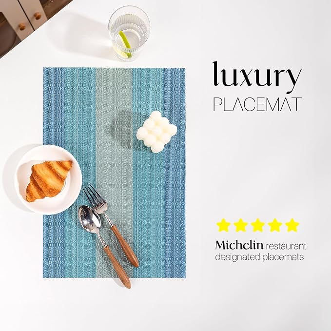 LEXMORE Placemats Set of 4 Vinyl/Plastic Woven Place Mats for Kitchen Table Indoor/Outdoor Washable Placemat Wipeable Dining Table Mats(Ocean Geode)