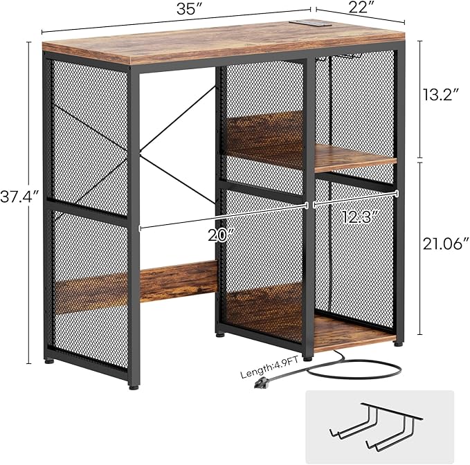 Homieasy Mini Fridge Cabinet with Power Outlet, Coffee Bar Cabinet with Mini Fridge Space, Industrial Liquor Cabinet with Wine Storage & Glass Holder for Dorm, Living Room, Home Kitchen, Rustic Brown