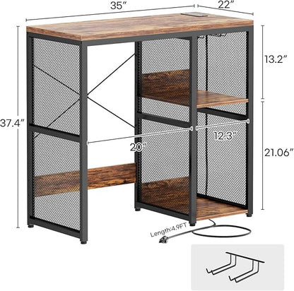 Homieasy Mini Fridge Cabinet with Power Outlet, Coffee Bar Cabinet with Mini Fridge Space, Industrial Liquor Cabinet with Wine Storage & Glass Holder for Dorm, Living Room, Home Kitchen, Rustic Brown