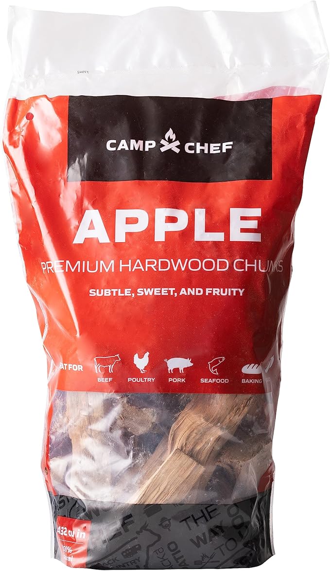 Camp Chef Premium Hardwood Chunks - Wood Chunks for Smoking & Outdoor Grilling - Compatible with Pellet Grills, Smokers & Barbecues - Made in The USA - Apple, 432 cu in